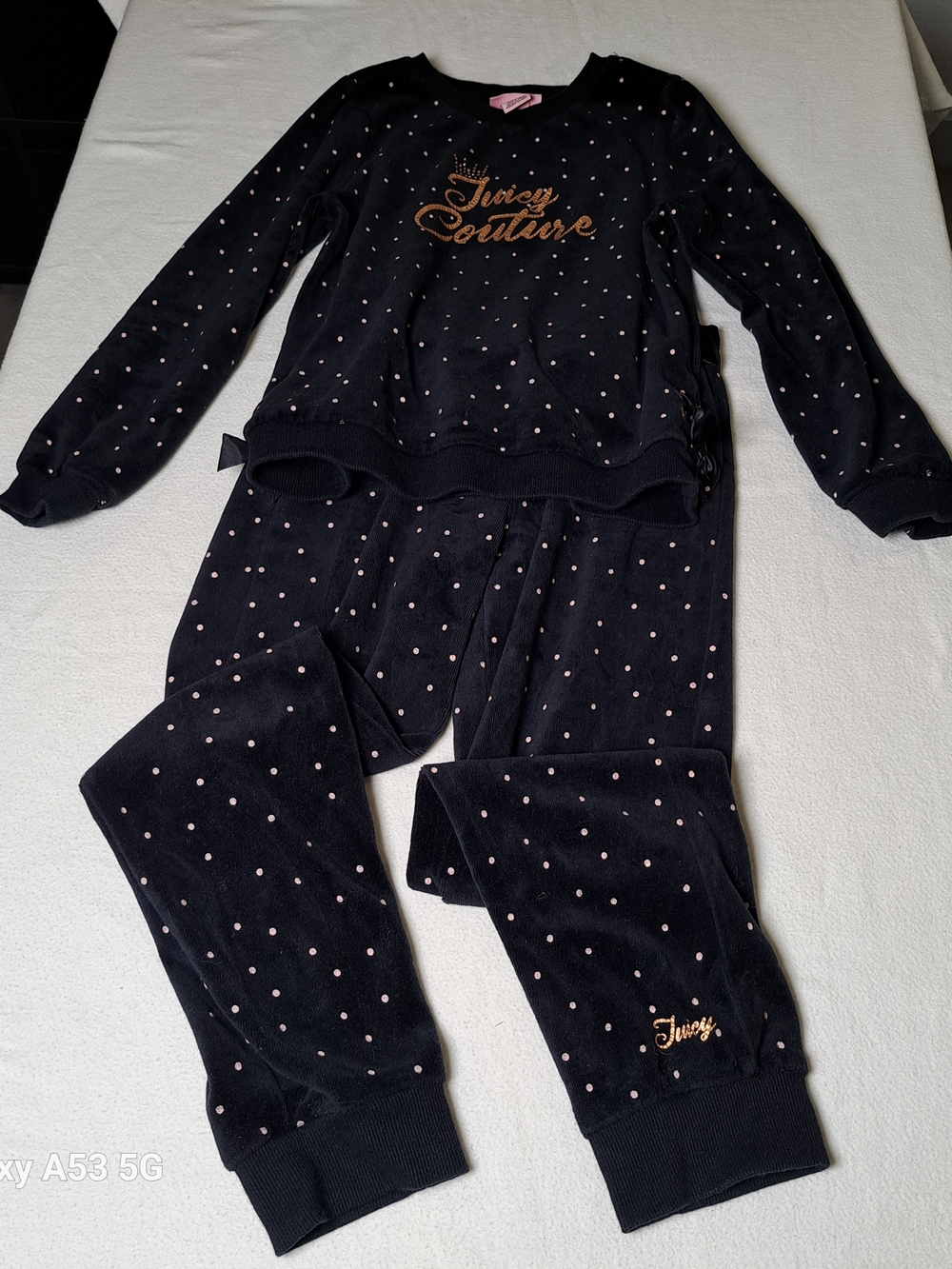 Juicy Couture Black Velour Logo Tracksuit with Pink Polka Dots